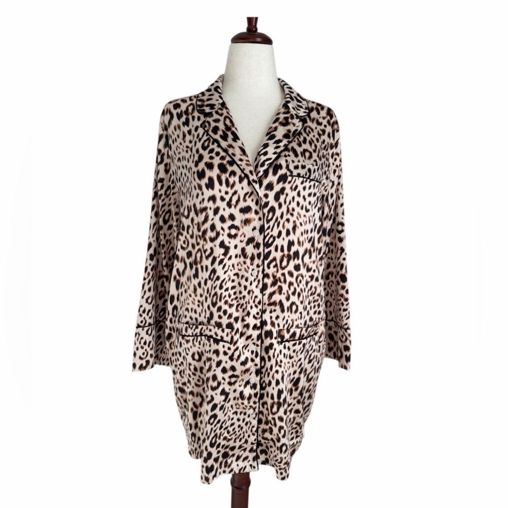 Victoria’s Secret Satin Leopard Pajama Top M – Luxe Lounge, Silky Soft Glam
